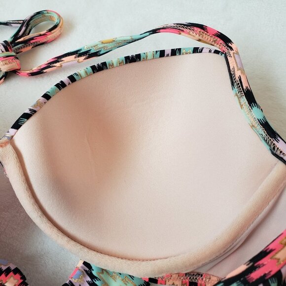 VICTORIA'S SECRET The Wrap Halter Aztec Push-Up Bikini Top 34D Underwire Swim - Picture 6 of 11